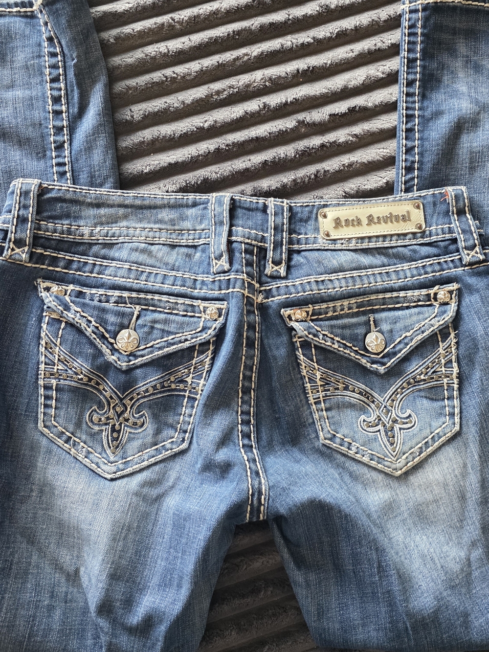 Rock Revival Blue Embroidered Back Pocket Jeans